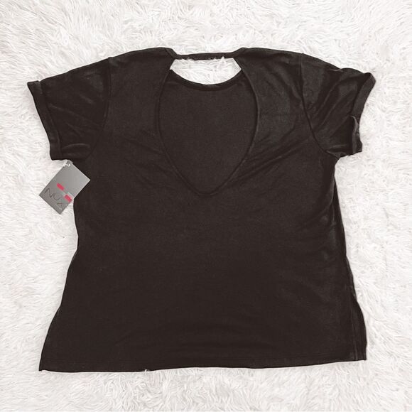 Nux Black Active Short Sleeve Cutout Back Athletic Exercise T-shirt SZ M BNWT - Picture 2 of 9